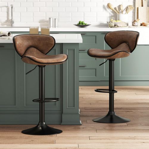 Tabourets De Bar Pivotants Lot De 2, Chaise De Bar Avec Repose-pieds, Marron Rustique