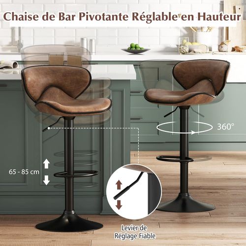 Tabourets De Bar Pivotants Lot De 2, Chaise De Bar Avec Repose-pieds, Marron Rustique