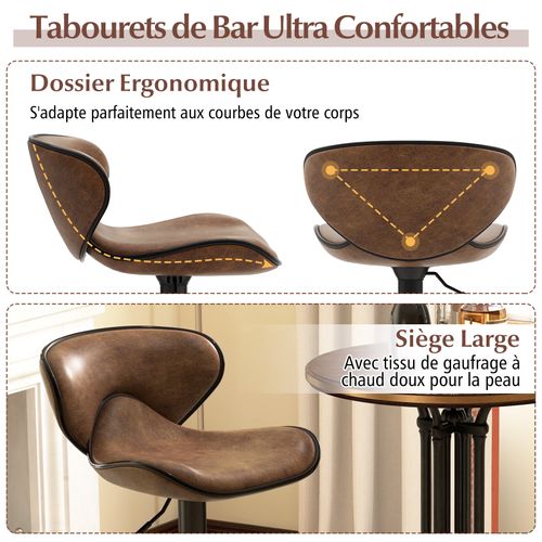 Tabourets De Bar Pivotants Lot De 2, Chaise De Bar Avec Repose-pieds, Marron Rustique