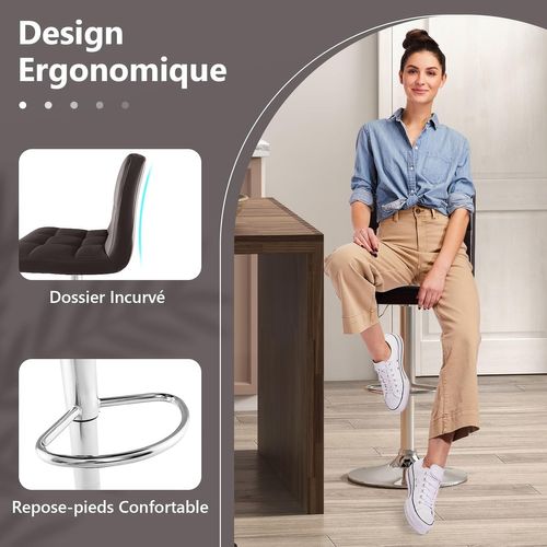 Tabouret De Bar, Chaise Bar Pivotante, Hauteur Réglable 65-85 Cm, Chaise Bar Cuisine En Pu, Marron,2