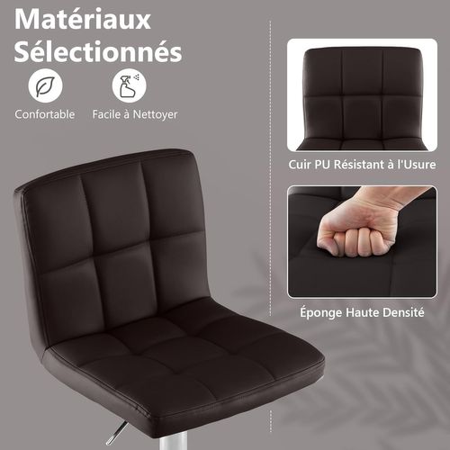 Tabouret De Bar, Chaise Bar Pivotante, Hauteur Réglable 65-85 Cm, Chaise Bar Cuisine En Pu, Marron,2