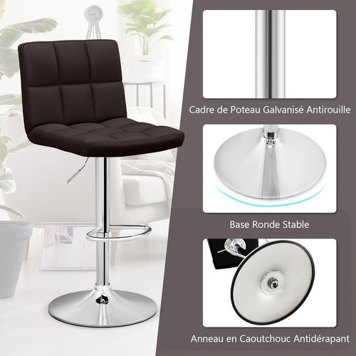 Tabouret De Bar, Chaise Bar Pivotante, Hauteur Réglable 65-85 Cm, Chaise Bar Cuisine En Pu, Marron,2