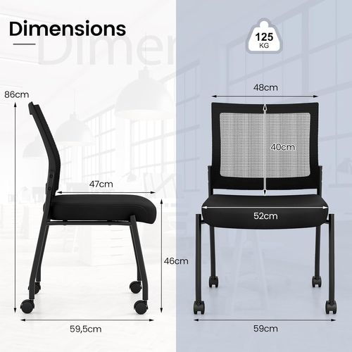 Lot De 2 Chaises De Salles De Réunion Empilables, Chaises De Bureau En Maille, Charge 125 Kg, Noir