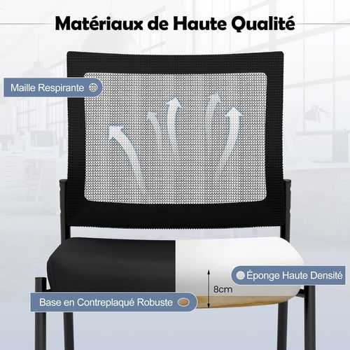 Lot De 2 Chaises De Salles De Réunion Empilables, Chaises De Bureau En Maille, Charge 125 Kg, Noir