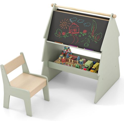 Tableau Enfant Double Face Avec Chaise Et Forme D’arbre, Chevalet Enfant En Bois, Charge 10/60kg