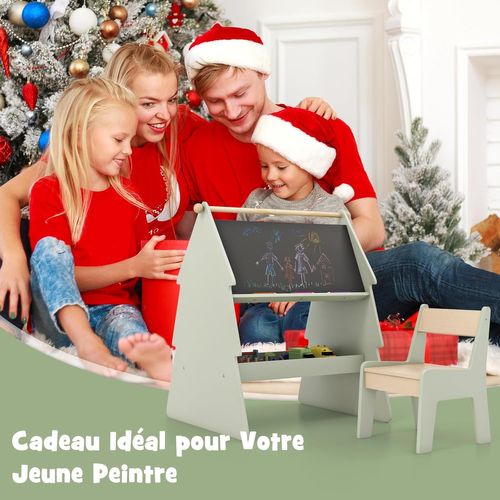 Tableau Enfant Double Face Avec Chaise Et Forme D’arbre, Chevalet Enfant En Bois, Charge 10/60kg