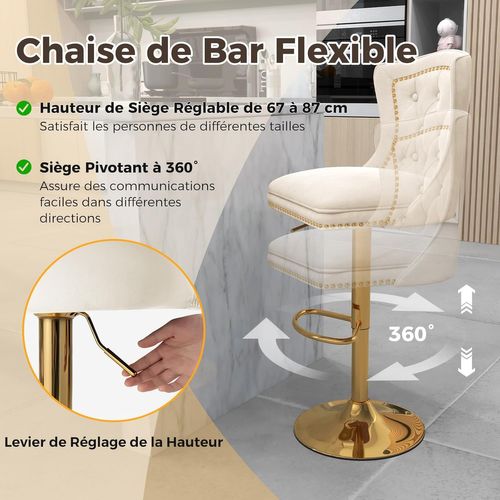 4 Tabourets de Bar COSTWAY Style Industriel, avec Repose-Pieds Hauteur de 65 cm Marron Rustique pour Cuisine, Salle à manger - Maison