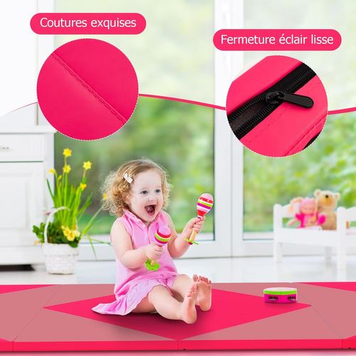 Tapis De Gymnastique Pliable Epais, Matelas D'entrainement En Mousse Et Pu (rose Et Rouge)
