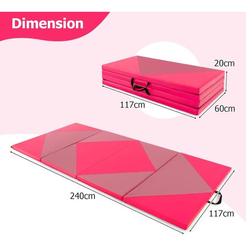 Tapis De Gymnastique Pliable Epais, Matelas D'entrainement En Mousse Et Pu (rose Et Rouge)