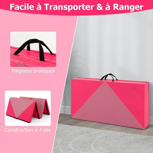 Tapis De Gymnastique Pliable Epais, Matelas D'entrainement En Mousse Et Pu (rose Et Rouge)