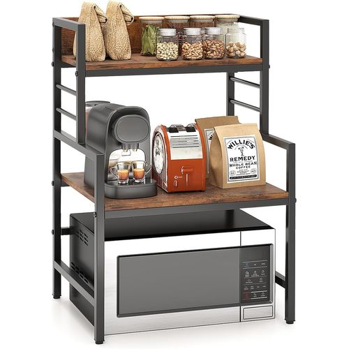 Support à Micro-ondes 3 Niveaux, Organisateur De Comptoir Industriel, Capacité De 50kg Brun Rustique