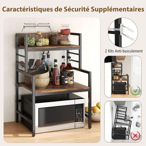Support à Micro-ondes 3 Niveaux, Organisateur De Comptoir Industriel, Capacité De 50kg Brun Rustique