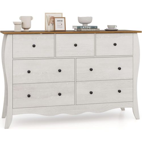 Commode Chambre 120 Cm, Commode 7 Tiroirs En Tissu Pliable, Design Incurvé, Plateau En Bois