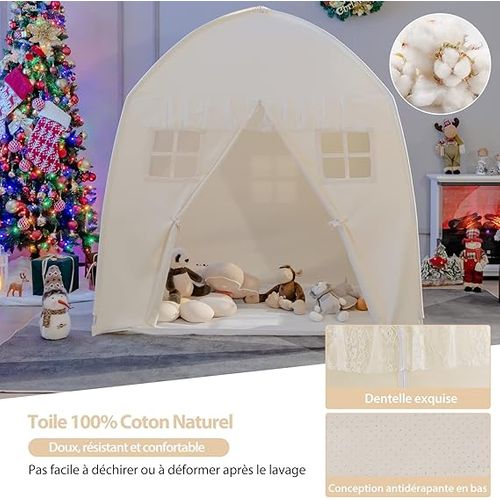 Tente De Jeu Pour Enfants Avec Tapis Antidérapant Et Sac De Transport Grande Maison De Jeu, Beige