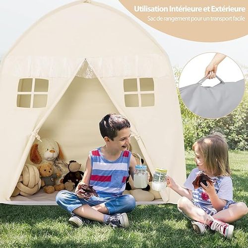 Tente De Jeu Pour Enfants Avec Tapis Antidérapant Et Sac De Transport Grande Maison De Jeu, Beige