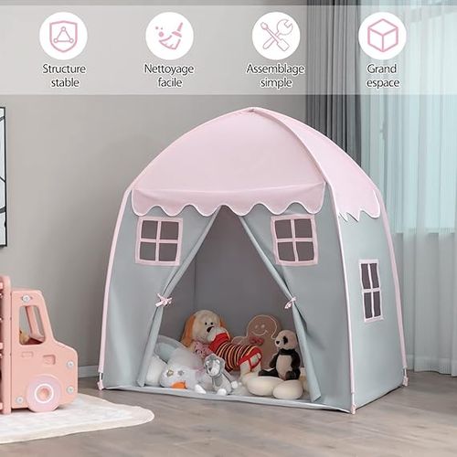Tente De Jeu Pour Enfants Avec Tapis Antidérapant Et Sac De Transport Grande Maison De Jeu, Rose