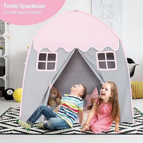 Tente De Jeu Pour Enfants Avec Tapis Antidérapant Et Sac De Transport Grande Maison De Jeu, Rose