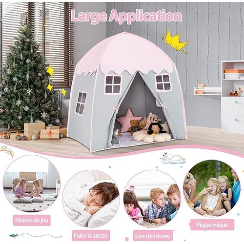 Tente De Jeu Pour Enfants Avec Tapis Antidérapant Et Sac De Transport Grande Maison De Jeu, Rose