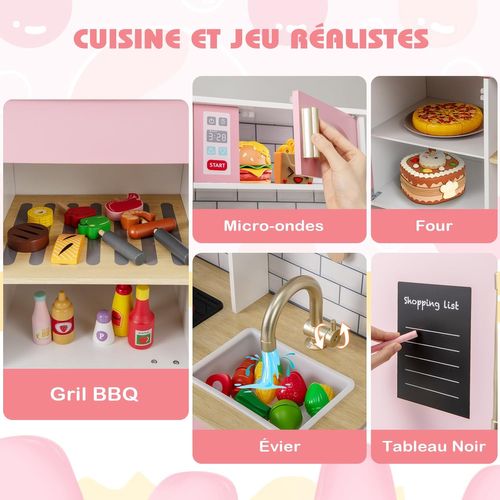 Cuisine Enfant En Bois Avec Lumières Et Sons Et 10 Accessoires, Jeu De Cuisine Enfant Avec Hotte