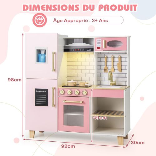 Cuisine Enfant En Bois Avec Lumières Et Sons Et 10 Accessoires, Jeu De Cuisine Enfant Avec Hotte