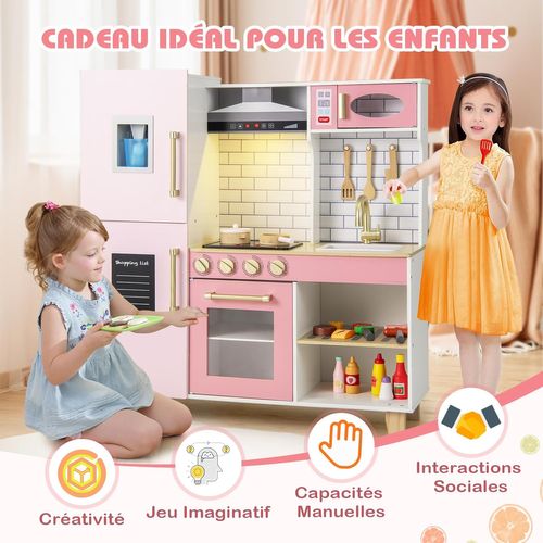 Cuisine Enfant En Bois Avec Lumières Et Sons Et 10 Accessoires, Jeu De Cuisine Enfant Avec Hotte