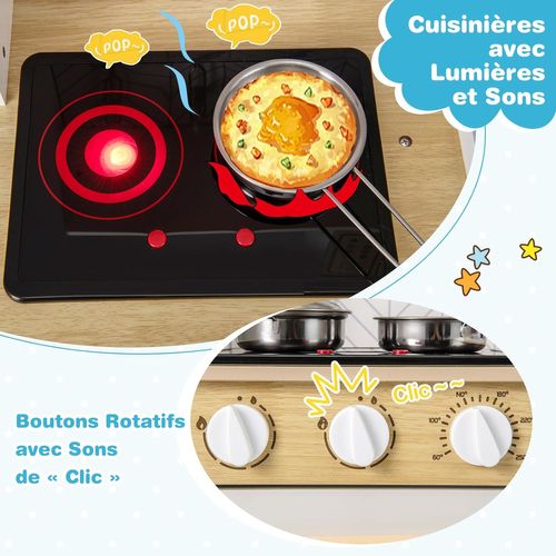 Cuisine Enfant En Bois Avec Lumières Et Sons Et 5 Accessoires, Jeu De Cuisine Enfant Avec Évier
