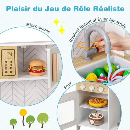 Cuisine Enfant En Bois Avec Lumières Et Sons Et 5 Accessoires, Jeu De Cuisine Enfant Avec Évier
