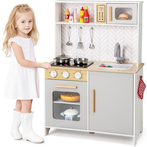 Cuisine Enfant En Bois Avec Lumières Et Sons Et 5 Accessoires, Jeu De Cuisine Enfant Avec Évier