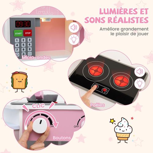 Cuisine Enfants En Bois Avec 18 Accessoires Et Machine à Café, Cuisine D’angle Enfants (rose)
