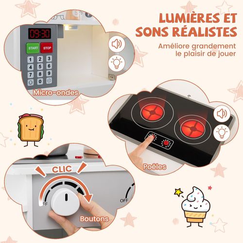 Cuisine Enfants En Bois Avec 18 Accessoires Et Machine à Café, Cuisine D’angle Enfants (blanc)