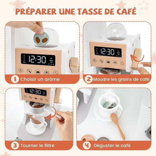 Cuisine Enfants En Bois Avec 18 Accessoires Et Machine à Café, Cuisine D’angle Enfants (blanc)