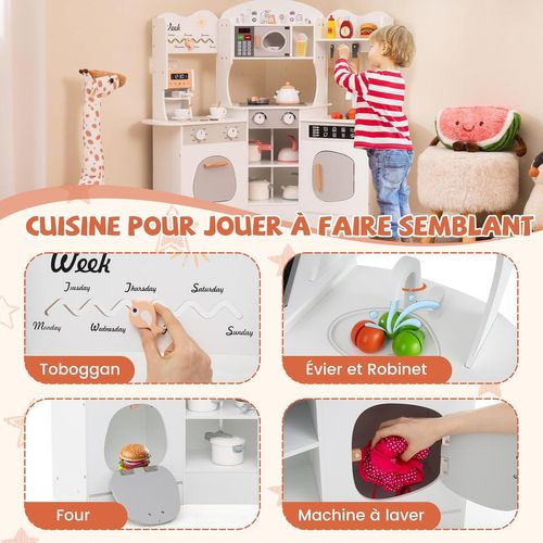 Cuisine Enfants En Bois Avec 18 Accessoires Et Machine à Café, Cuisine D’angle Enfants (blanc)