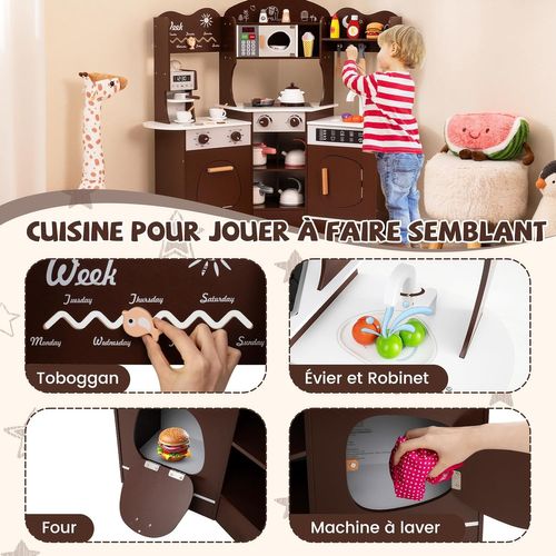 Cuisine Enfants En Bois Avec 18 Accessoires Et Machine à Café, Cuisine D’angle Enfants (marron)