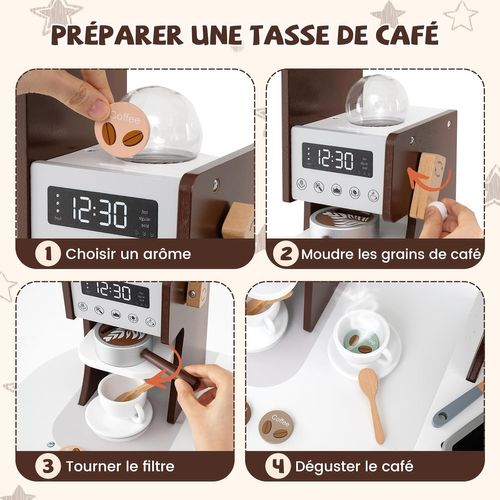 Cuisine Enfants En Bois Avec 18 Accessoires Et Machine à Café, Cuisine D’angle Enfants (marron)