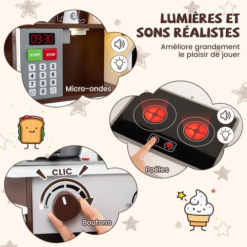 Cuisine Enfants En Bois Avec 18 Accessoires Et Machine à Café, Cuisine D’angle Enfants (marron)