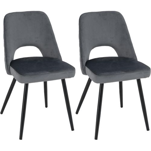 Chaises De Salle à Manger Lot De 2, Chaise Velour Avec Dossier Creux, Pieds En Métal, Gris