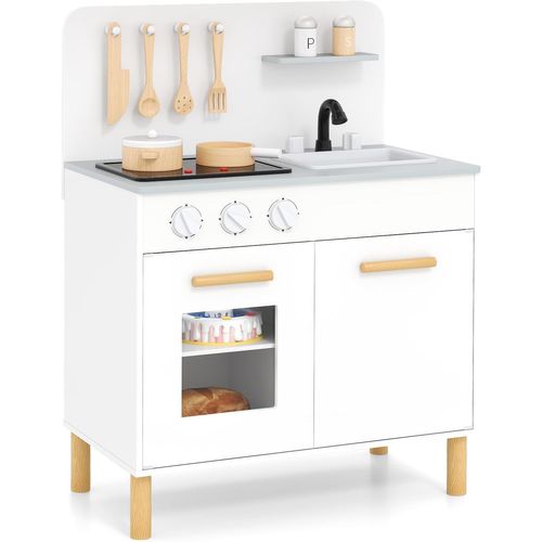 Cuisine Enfant En Bois Avec Lumière Et Son Et 10 Accessoires(blanc)