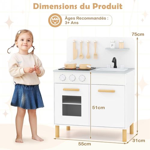 Cuisine Enfant En Bois Avec Lumière Et Son Et 10 Accessoires(blanc)