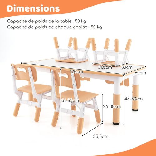 Table Enfant 120x60cm Et 4 Chaises Avec Plateau Graffiti Et Hauteur Réglable, Naturel