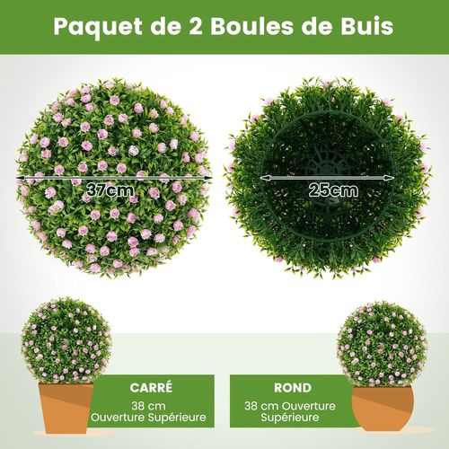 2 Boules Topiaires Artificielles 37 Cm Avec Des Fleurs Rose, Plantes De Faux En Boules