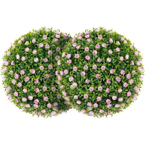 2 Boules Topiaires Artificielles 37 Cm Avec Des Fleurs Rose, Plantes De Faux En Boules
