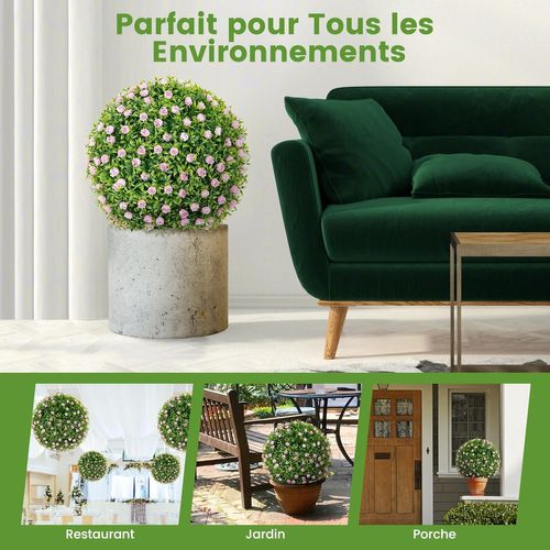2 Boules Topiaires Artificielles 37 Cm Avec Des Fleurs Rose, Plantes De Faux En Boules