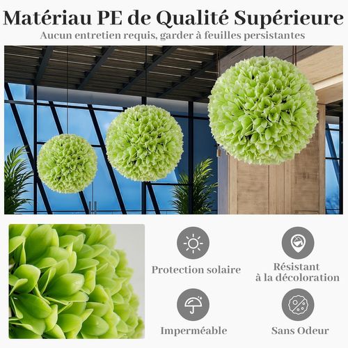 2 Boules De Buis Artificielles De 28 Cm Avec Des Fleurs, Plantes De Faux En Boules, Vert