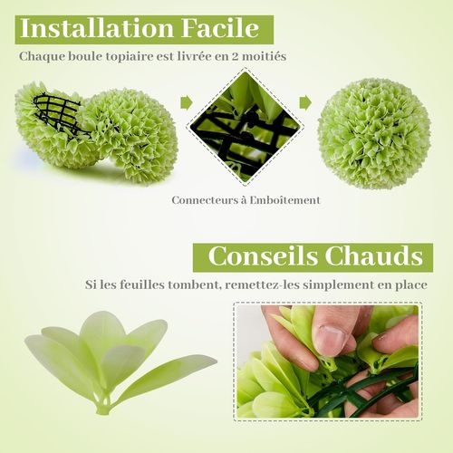 2 Boules De Buis Artificielles De 28 Cm Avec Des Fleurs, Plantes De Faux En Boules, Vert