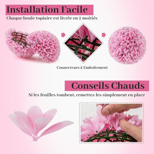 2 Boules De Buis Artificielles De 28 Cm Avec Des Fleurs, Plantes De Faux En Boules, Rose