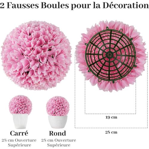 2 Boules De Buis Artificielles De 28 Cm Avec Des Fleurs, Plantes De Faux En Boules, Rose