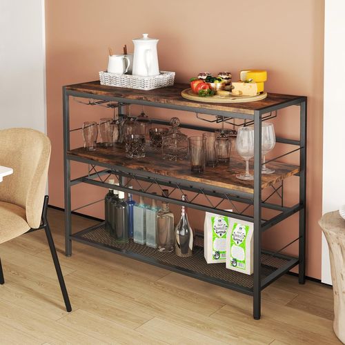 Casier à Vin Autoportant à 4 Niveaux, Table De Bar à Vin De 104 Cm Avec Rangement