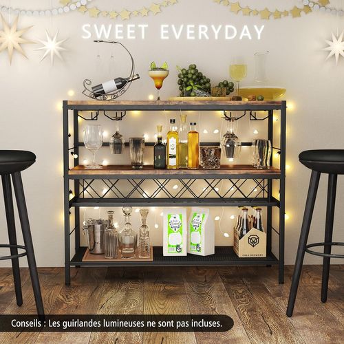 Casier à Vin Autoportant à 4 Niveaux, Table De Bar à Vin De 104 Cm Avec Rangement