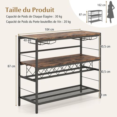 Casier à Vin Autoportant à 4 Niveaux, Table De Bar à Vin De 104 Cm Avec Rangement