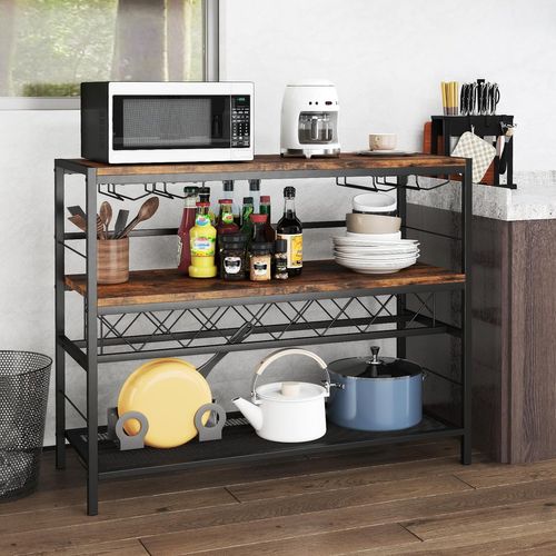 Casier à Vin Autoportant à 4 Niveaux, Table De Bar à Vin De 104 Cm Avec Rangement